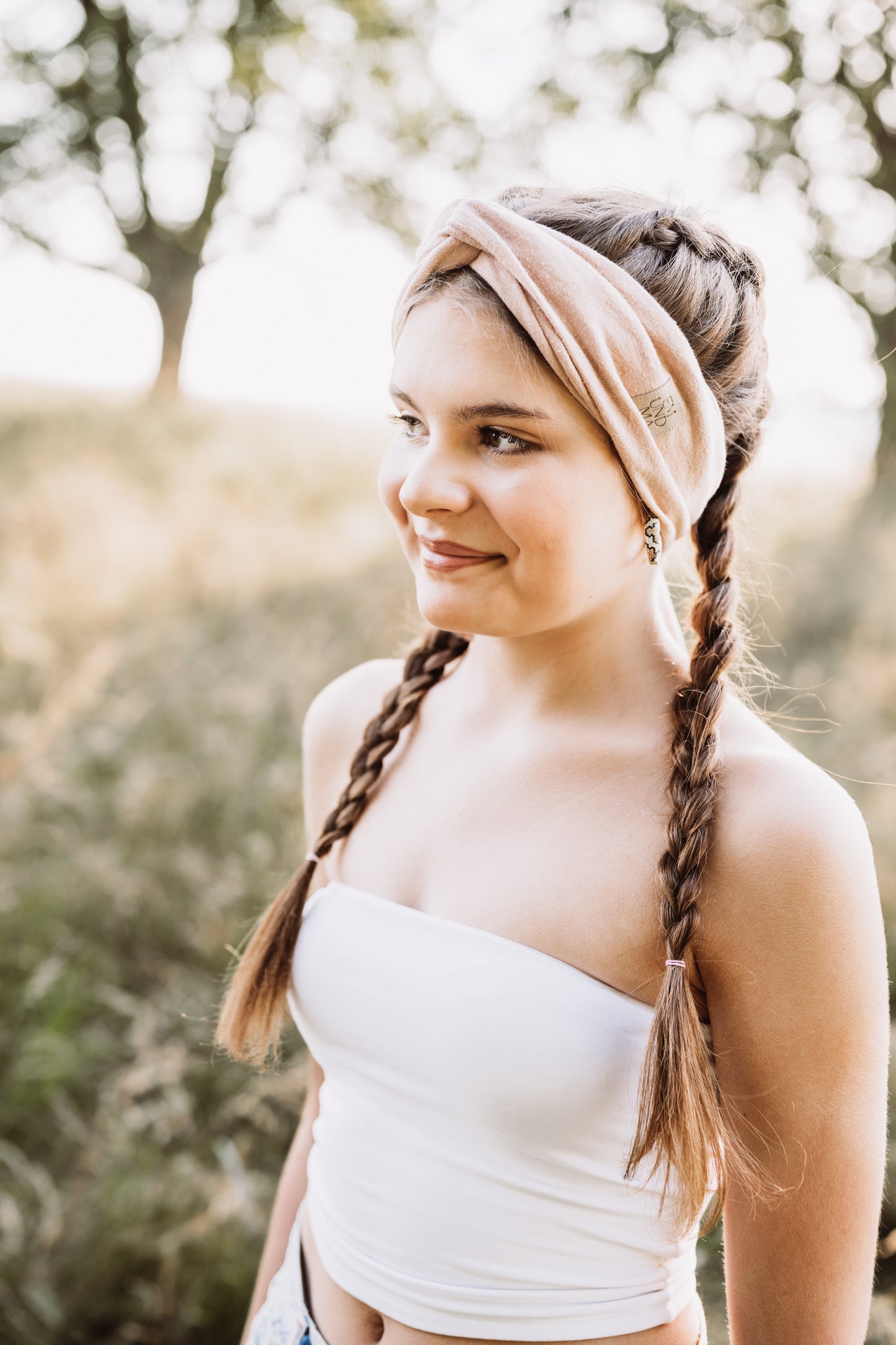 Bindehaarband in puderrosa aus Bio Baumwolle mit Hanf